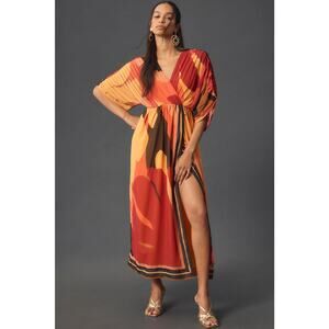 Anthropologie Farm Rio Women's Wrap-Front Maxi Dress Half Sleeve Size L NWT